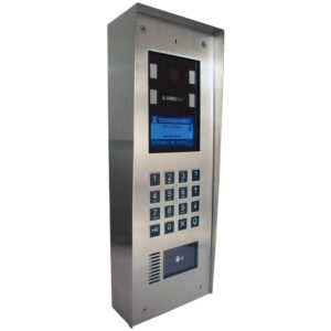 Цифров Входен панел Laskomex CP-4000 неръждаема стомана. Вграден четец за RFID безконтактни чипове. Място за камера. Гласови и текстови съобщеия. Включен Електорнен опис на абонатите. С вграден контрол на достъп. 3512